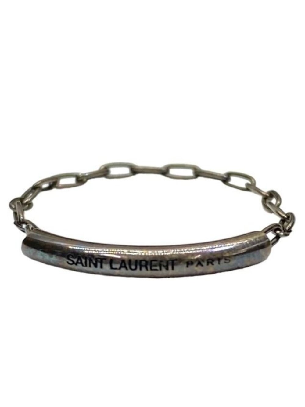 Saint Laurent Ring Chain Accessory Small Logo Metal Black Size 10